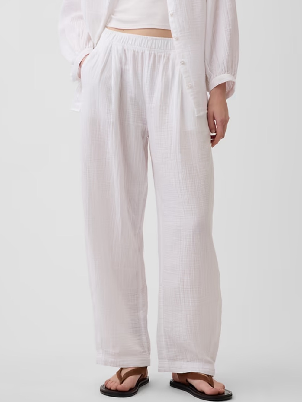 GAP Cotton Gauze Easy Barrel Pants - White, S